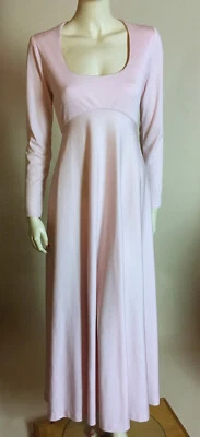 Maxi Vestido Manga Larga Años 70 Verdadero Vintage Fluido Rosa Imperio Cuello Redondo S Foto 1 de 4