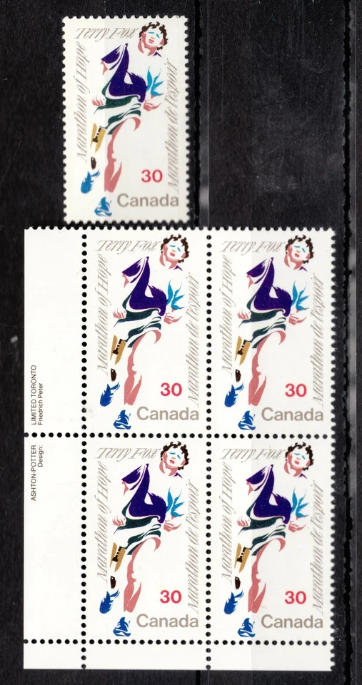 1982 Canada Sc# 915 LL PB Unlisted Error "Terry Fox, Closed Mouth".  MNH - Image 1 of 1