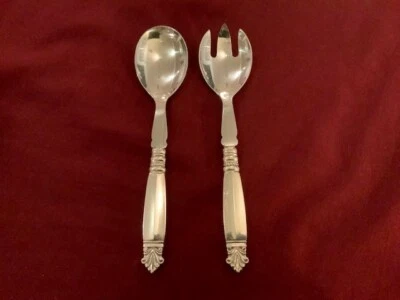 GEORG JENSEN grande 8" conjunto de salada esterlina/aço inoxidável padrão ACANTHUS/DRONNING - Imagem 1 de 4