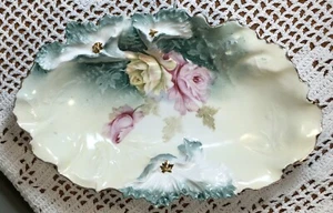 RS Prussia Bowl Nut Candy Relish Carnation Mold ? Pink Yellow Rose Shadow Flower - Picture 1 of 14