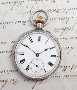 silver crescent moon star silver hallmarked and movement signed pocket watch - Picture 1 of 16