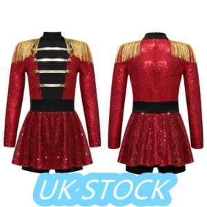 UK Kid' Girl Circus Ringmaster Costume Shiny Sequin Tassel Leotard Dress Cosplay - Picture 1 of 10