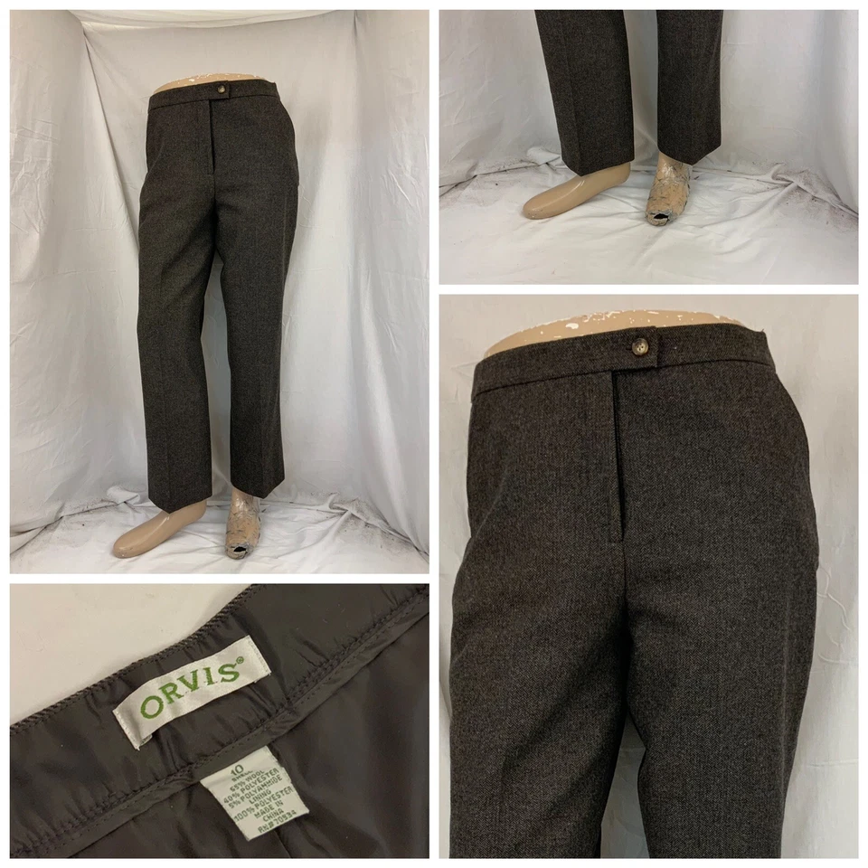 Pantalones Orvis Talla 10 Gris Lana Poli Nylon Frente Plano Pierna Recta LNWOT YGI T1-649 Foto 1 de 4