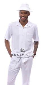 NUEVO Para Hombres Montique 2 Piezas Conjunto de Caminar de Verano Traje de Ocio Ajuste Regular Blanco EE. UU. - Imagen 1 de 1