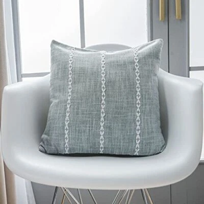  Rustic Striped Cotton Linen Decorative Throw Pillow 18" x 18" Stripe Grey - Image 1 of 2