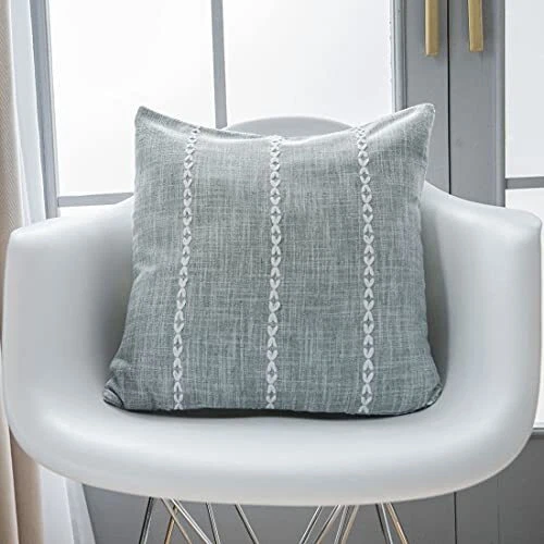  Rustic Striped Cotton Linen Decorative Throw Pillow 18" x 18" Stripe Grey - Image 1 of 2