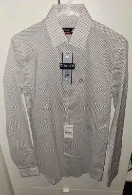 Camisa social elástica J. Ferrar cinza tonal geo slim P, 14-14-1/2, 34-35, NOVA - Imagem 1 de 4