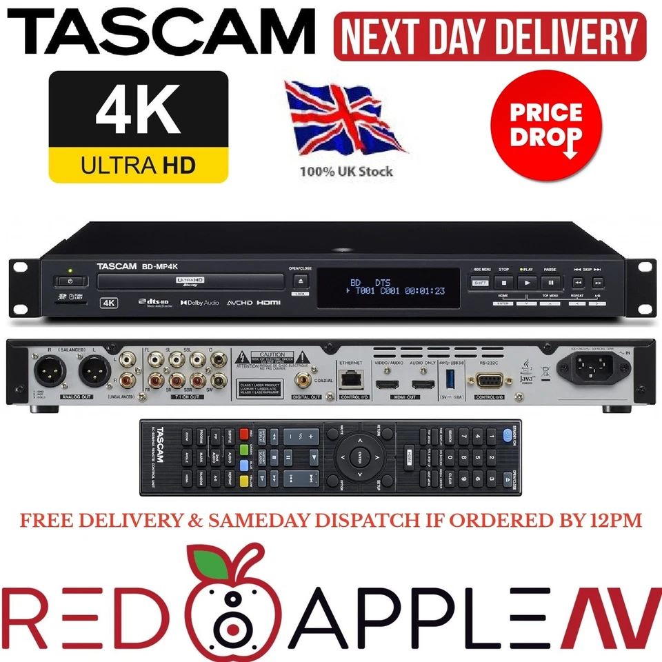 Tascam BD-MP4K Professional 4K UHD Blu-Ray Multimedia Player 1U Rack Mount - Image 1 of 4