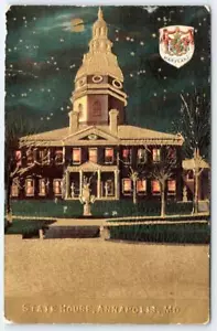 Postal antigua 1911 Annapolis Maryland State House oro en relieve luz de luna - Imagen 1 de 2