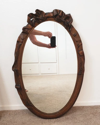 RARE Antique PIE CRUST MIRROR 1890-1920 LARGE Nouveau ORNATE Oval Picture Frame Cover