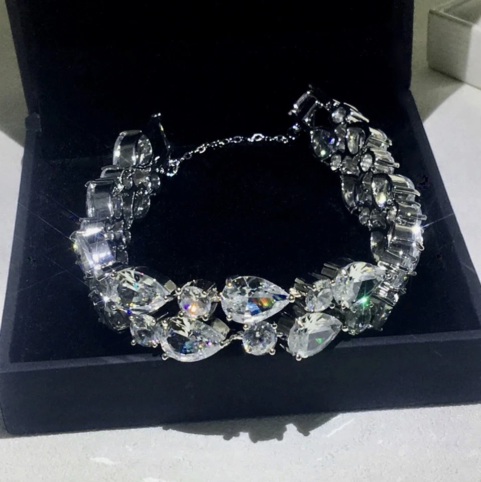 "Pulsera de tenis enchapada en oro blanco de 14k hecha con piedra de cristal de Swarovski 6,5""" Foto 1 de 4