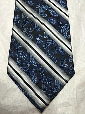 MARTIN WONG MENS TIE BLUE WITH GRAY STRIPES 4 X 61 - Image 1 of 4