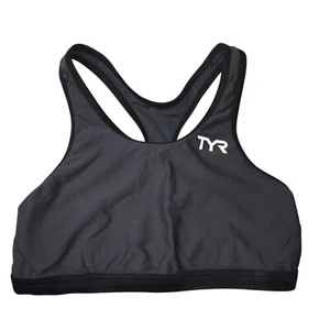 TYR Racerback Swimsuit Top Bra. Gray Black with Logo. Stretchy Spande Size XL - Picture 1 of 6