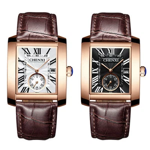 Womens Mens Casual Roman Numberals Square Dial Leather Band Quartz Wrist Watch - Picture 1 of 14