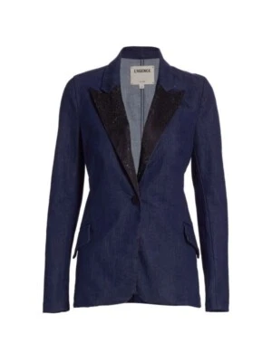 Chaqueta Blazer L'Agence Mujer Baldwin Embellecida Denim Azul Marino Medianoche S Nueva con Etiquetas $685 Foto 1 de 4