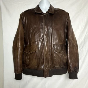 Vintage Calvin Klein Leather Bomber Jacket Brown 80’s Lined Men’s M Distressed - Picture 1 of 15