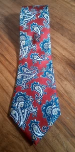DAKS 100% Silk Red Blue Paisley Tie Made In USA - Picture 1 of 7