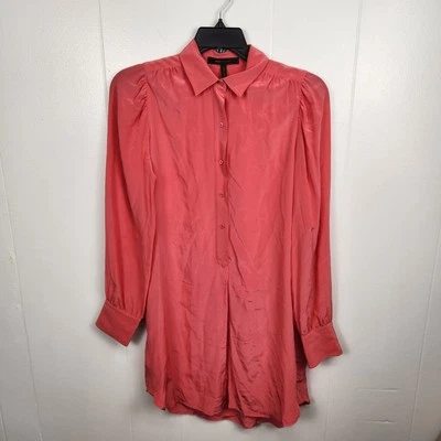 BCBGMAXAZRIA Camisa Mujer Pequeña Rosa Geranio Seda Manga Larga Blusa Abotonada Foto 1 de 4