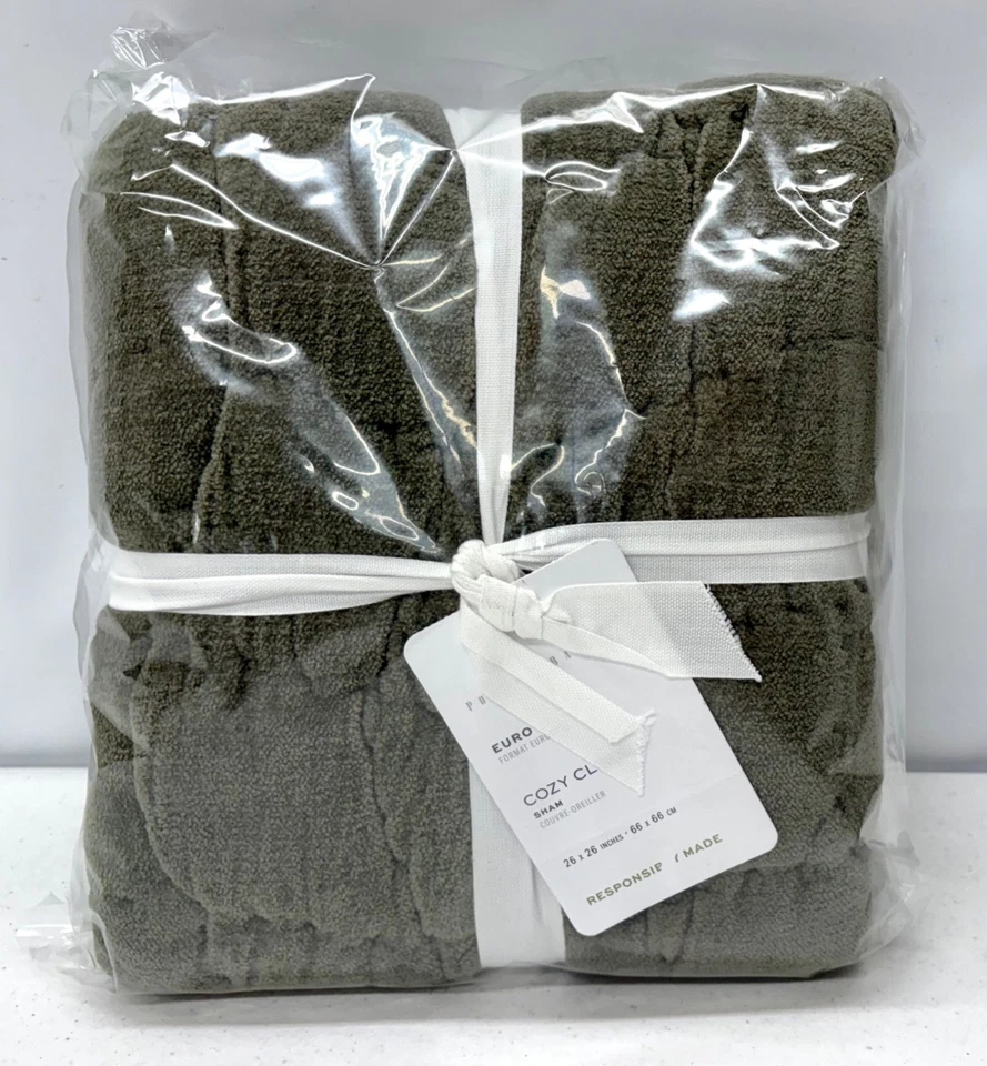 NUEVA farsa acolchada artesanal Pottery Barn acogedora nube Pottery Barn ~ EURO ~ Loden Foto 1 de 1