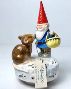 Vtg Gnome Mouse Music Box Gorham Unieboek Ceramic Love Makes The World Go Round - Picture 1 of 16