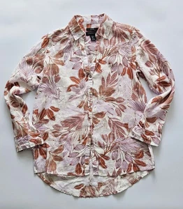Designer Tahari Summer Autumn Leaf Patterned Pure Linen Shirt S - Picture 1 of 14