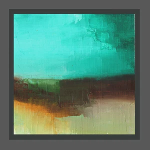 Abstract oil landscape ORIGINAL ART Teal sky over beach - Picture 1 of 1