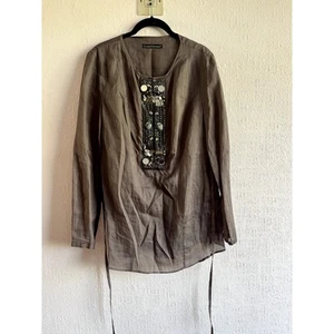 New w/o Tags Luisa Cerano Brown Embellished Tunic Top w/ Tie UK 14 - Picture 1 of 8