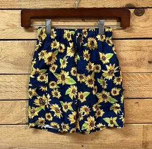 Peyton Parker Swim Shorts Size 8 husky Blue Yellow Sunflowers Lined Elastic - Picture 1 of 3