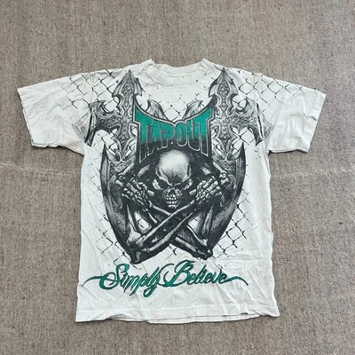 Vintage Tapout Shirt Mens Medium White 2000s Y2K  Skull Simply Believe - Image 1 of 4