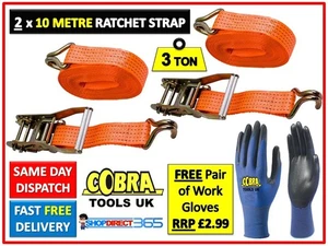 2x HEAVY DUTY RATCHET TIE DOWN STRAPS 10 METRE x 50mm LORRY LASHING 3000kg 3 TON - Picture 1 of 4