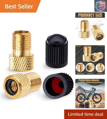 Adaptadores de válvula Presta a Schrader de latón de 2 piezas con 2 tapas de válvula - Fácil inflado Foto 1 de 4