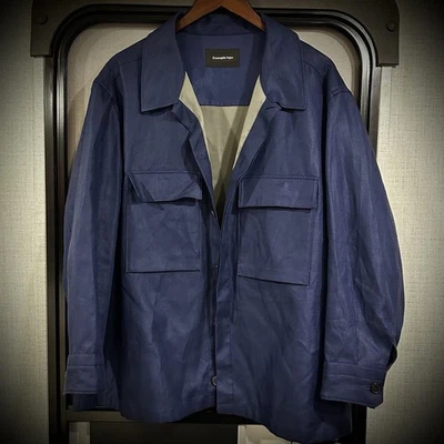 $1,790 ERMENEGILDO ZEGNA - OASI Linen Navy Blue Over Shirt Chore Jacket - 3XL - Image 1 of 4