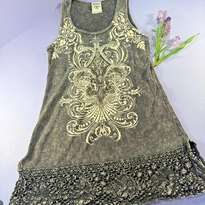 Camiseta sin mangas Vocal Larga Grunge Motociclista Bling CRUZ/ALAS Encaje Estrás Mamá Rock XL Foto 1 de 4