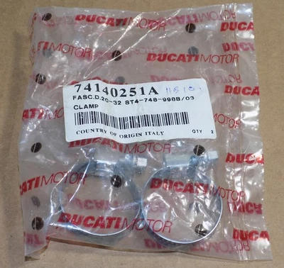Stainless Hose Clamps Ducati 748 996 900SS ST2 ST4 Monster NEW OE Pair 74140251A - Image 1 of 2