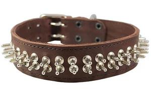 Real Leather Dog Collar 18"-22" neck Spikes 1.75" wide Bullterrier Puitbull - Picture 1 of 5