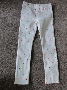 GIRLS H&M VALENTINE JEGGINGS PANTS WHITE WITH RED HEARTS SIZE 6-7 YEARS  - Picture 1 of 7
