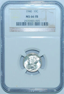 1940 P NGC MS66FB Full Bands Mercury Dime - Image 1 of 2