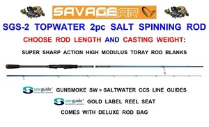 NEW SAVAGE GEAR SGS-2 TOPWATER 2pc SALT SPINNING ROD SHORE LURE POWER GAME SPIN - Picture 1 of 8