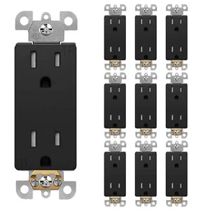 Paquete de 10 receptáculos dúplex decora con salida, 15 amperios, 125 voltios, negro resistente a la manipulación - Imagen 1 de 7