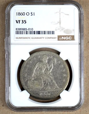 1860-O SEATED LIBERTY SILVER DOLLAR NGC VF35 885010 - Image 1 of 4