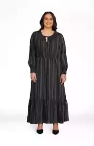 TERRA & SKY Women's 2X Peasant Tiered Long Sleeve Maxi Dress • Stripe Black - Picture 1 of 14