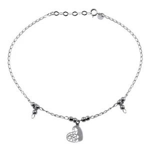 Nuevo con etiquetas tobillo corazón y cuentas enchapados en rodio 925 de plata esterlina - Imagen 1 de 1