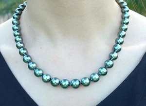 Tahiti echte schwarze Pfau Perlenkette rund riesig 18"9-10MM ECHT - Bild 1 von 1