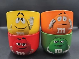 4 Collectible M&M Ceramic Bowls Candy Dishes Red Orange Green Yellow Mars - Picture 1 of 6