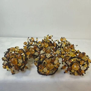 Vintage Fall Color Amber Brown Gold Beaded Napkin Rings Pier One Set of 6 - Picture 1 of 3