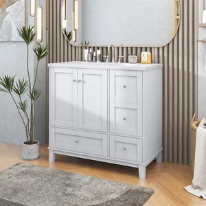 36" Bathroom Vanity with Sink Bathroom Cabinet with USB Charging & Three Drawers - Picture 1 of 57