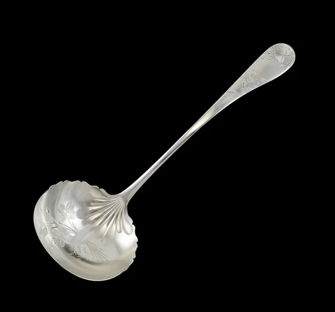 Antique Sterling Silver Towle Clover 1887 Engraved Soup or Punch Ladle 12 3/4" Cover