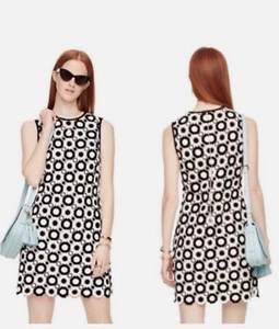 NUEVO CON ETIQUETAS KATE SPADE New York Guipur Crochet Encaje Vestido Talla 0 Negro Blanco Forrado - Imagen 1 de 11