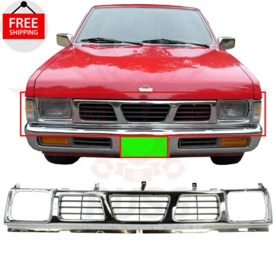 New Front Grille Chrome Shell with Gray Insert Fits 1993-1997 Nissan Pickup Foto 1 de 4