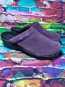 LL Bean Women's Size 11M Leather Clogs Mules Shoes 6175 Purple 💜 Open Back - Picture 1 of 15